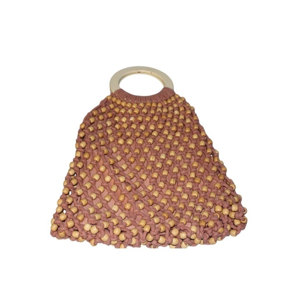 C&C California Handbag Purse Womens Dusty Pink Beaded Boho Ring Handle Lined